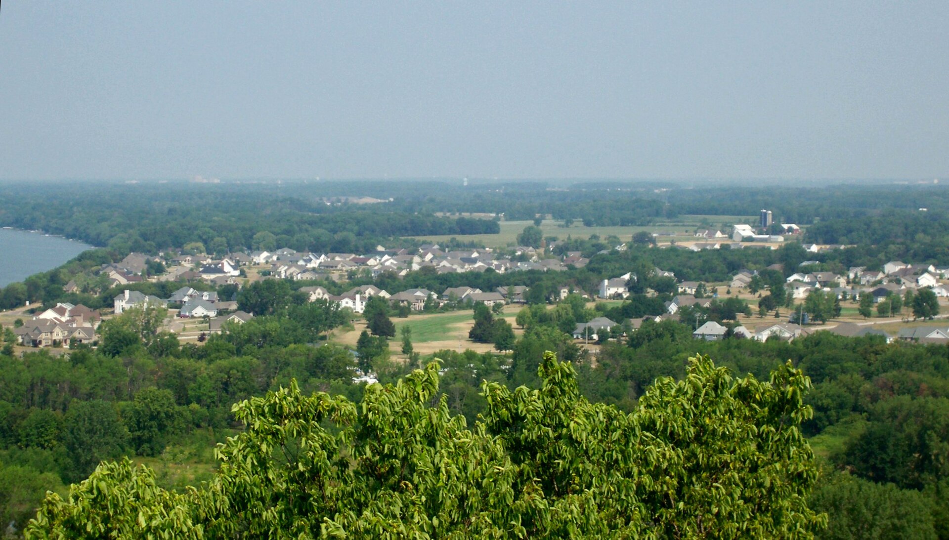 Looking west at the southwest corner of Sherwood, Wisconsin and the north tip of Lake Winnebago taken from the observation tower at High Cliff State Park in Sherwood, Wisconsin